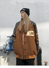 Bomber Woman Jacket Hip Hop Furry Bone Patchwork Color Block Jackets Mens Harajuku Streetwear Men Baseball Coats Unisex